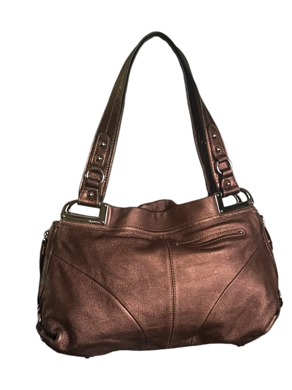 B.MAKOWSKY Monaco Hobo/Satchel metallic bronze pebbled leather handbag. - Picture 5 of 9